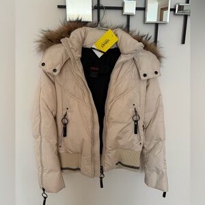 Versace Sport Cream Rabbit Fur-Trim Short Puffer Jacket
